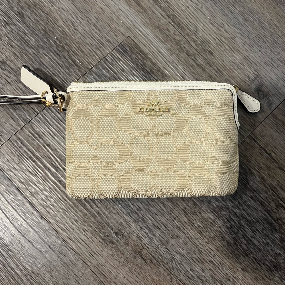 Coach Cream and White Monogram Wristlet